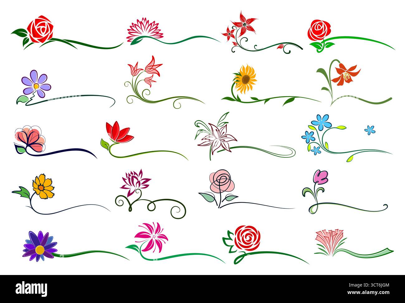 Ensemble de logos stylisés de fleurs de jardin. Illustration de Vecteur