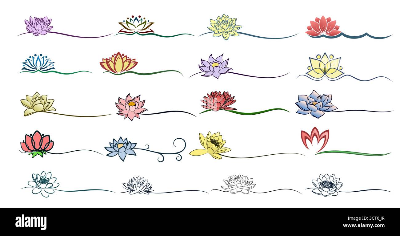 Ensemble de logos stylisés de lotus de jardin. Illustration de Vecteur