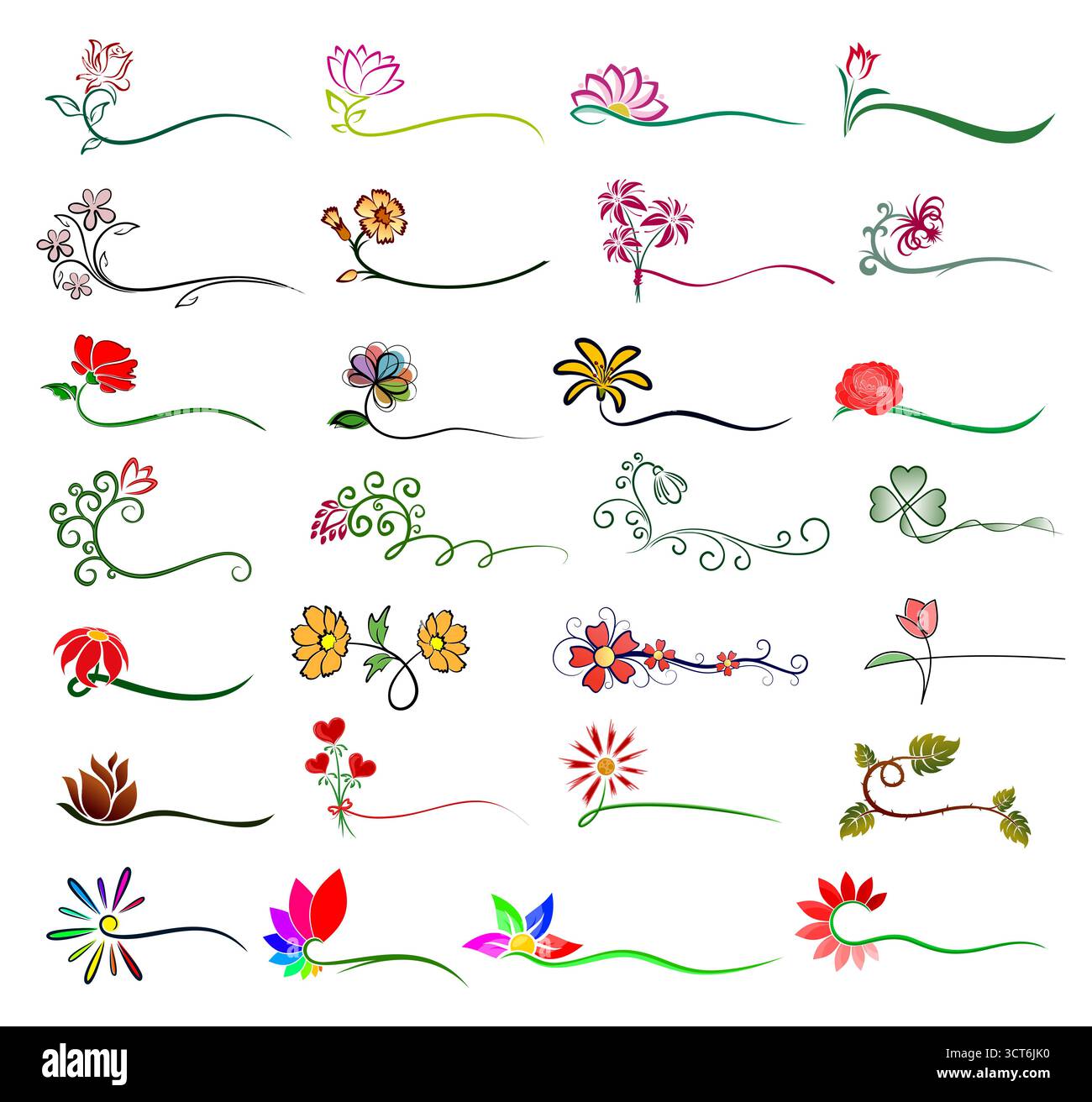 Un grand ensemble de logos stylisés de fleurs de jardin. Illustration de Vecteur