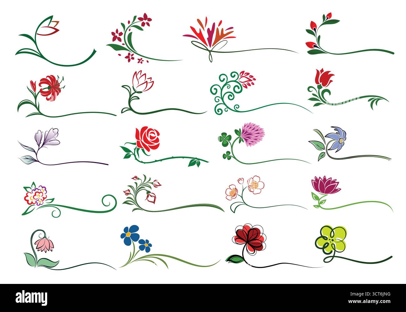 Ensemble de logos stylisés de fleurs de jardin. Illustration de Vecteur