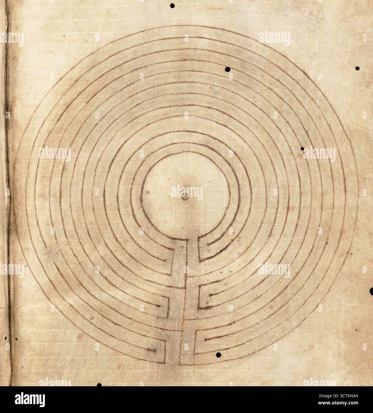Un labyrinthe de 11 circuits de type Otfrid trouvé dans un manuscrit du XIe siècle Banque D'Images