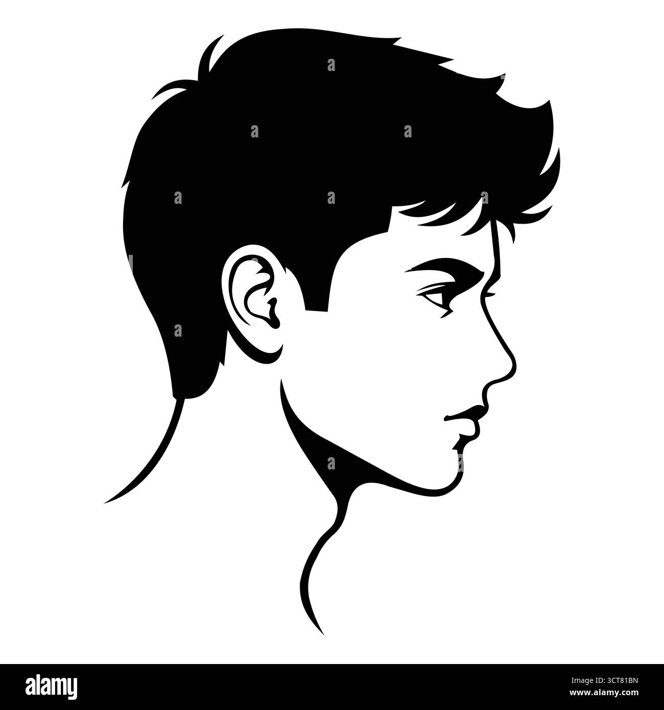 Cette illustration au trait saisissante représente un jeune homme en vue de profil, mettant en valeur ses traits du visage et sa coiffure. Illustration de Vecteur