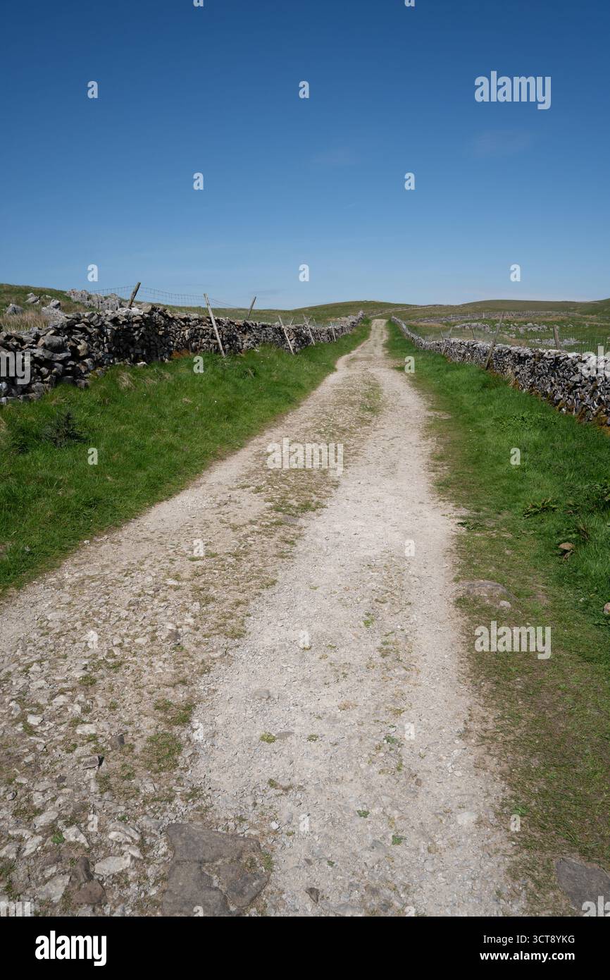 Piste de ferme rurale avec des murs de pierre sèche à travers la campagne du Yorkshire Banque D'Images
