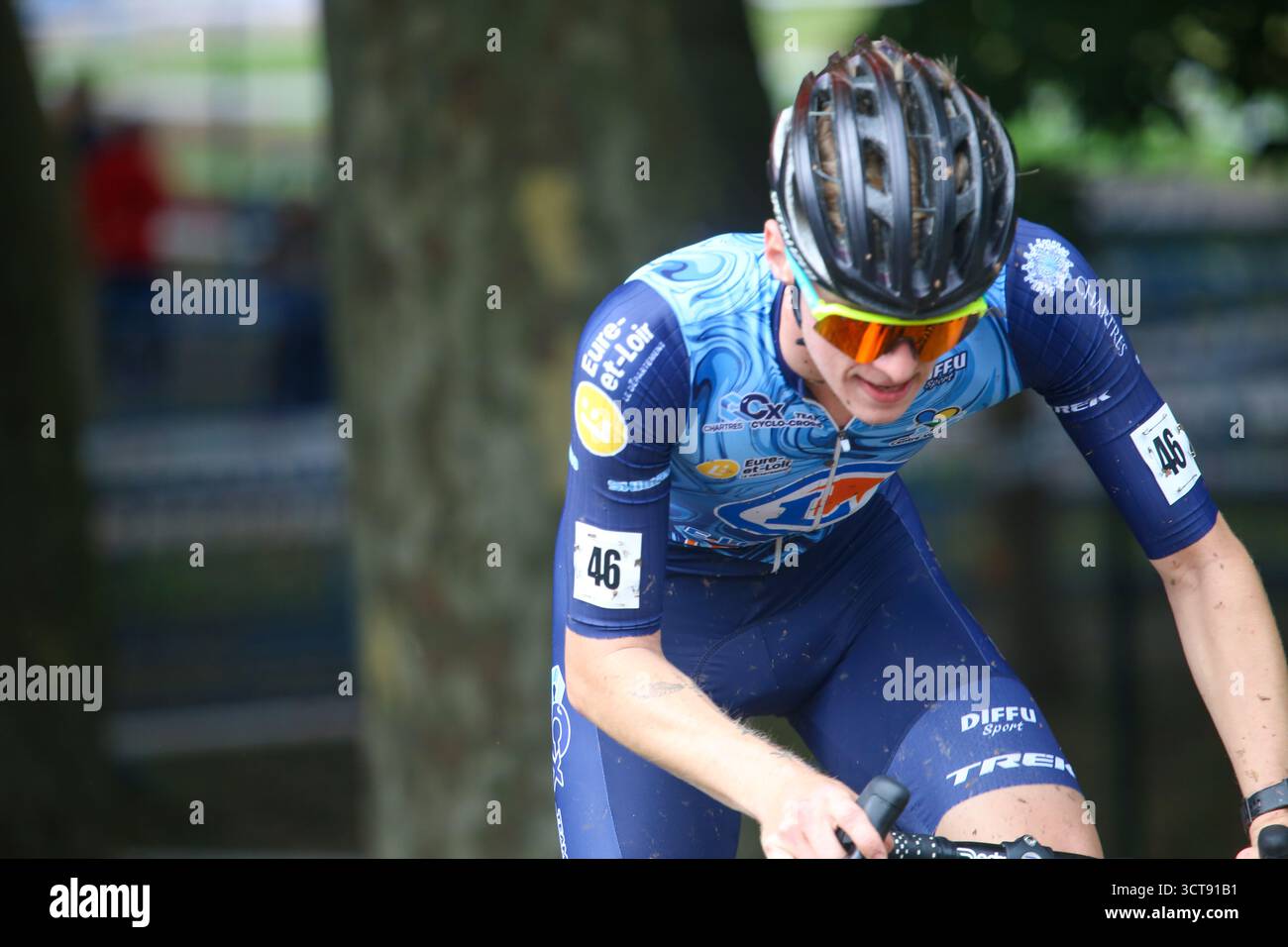 Gijón, Espagne, 5 octobre 2025 : le cycliste C'Chartres cyclisme Tom Ferreira (46) lors du XV Trophée Villa de Gijón le 5 octobre 2025, à Gijón, Espagne. Crédit : Alberto Brevers / Alamy Live News. Banque D'Images