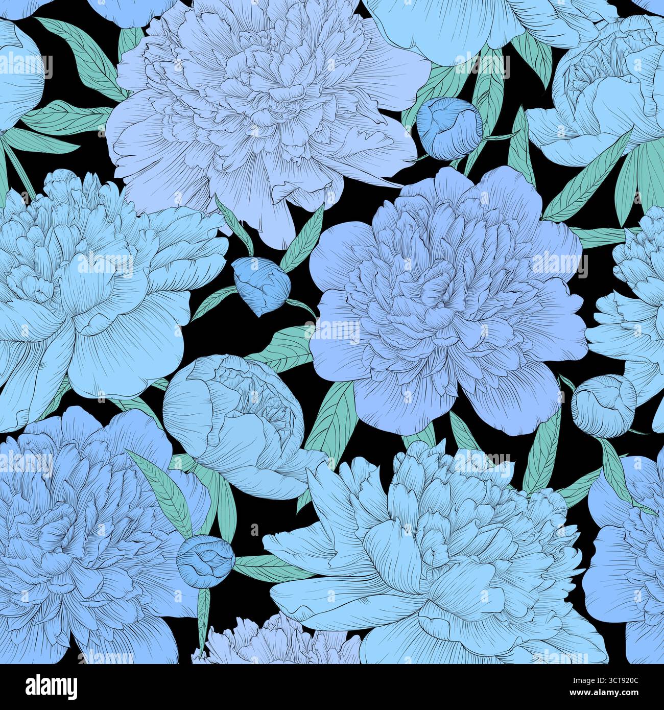 beau fond sans couture. pivoines de fleurs avec des feuilles et des bourgeons Illustration de Vecteur