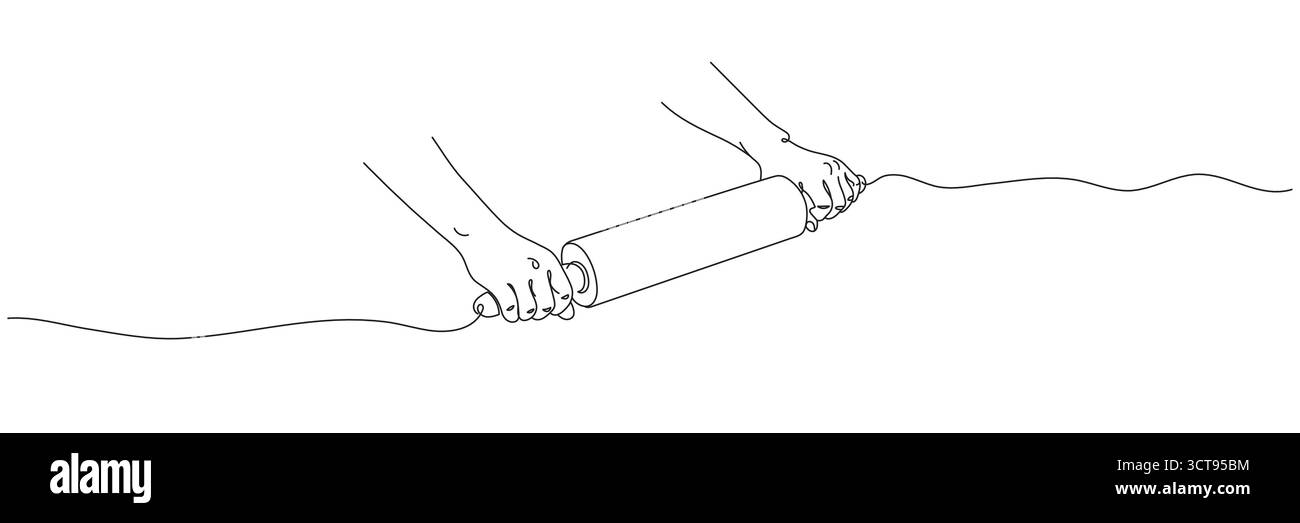 Dessin continu sur une ligne d'un rouleau à pâtisserie tenant à la main. Ligne modifiable. Illustration vectorielle Illustration de Vecteur