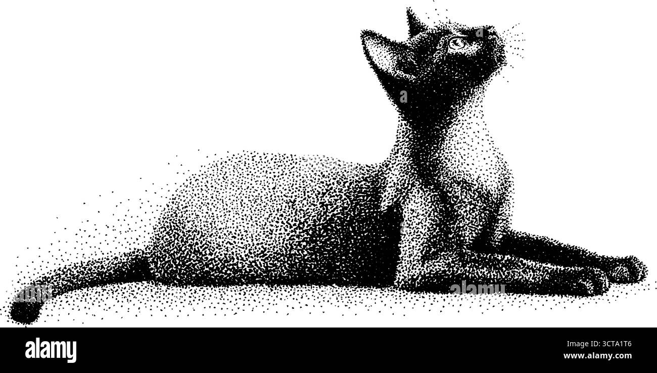 Chat élégant dans l'illustration détaillée de pointillés de dotwork pour l'impression d'art. Illustration de Vecteur