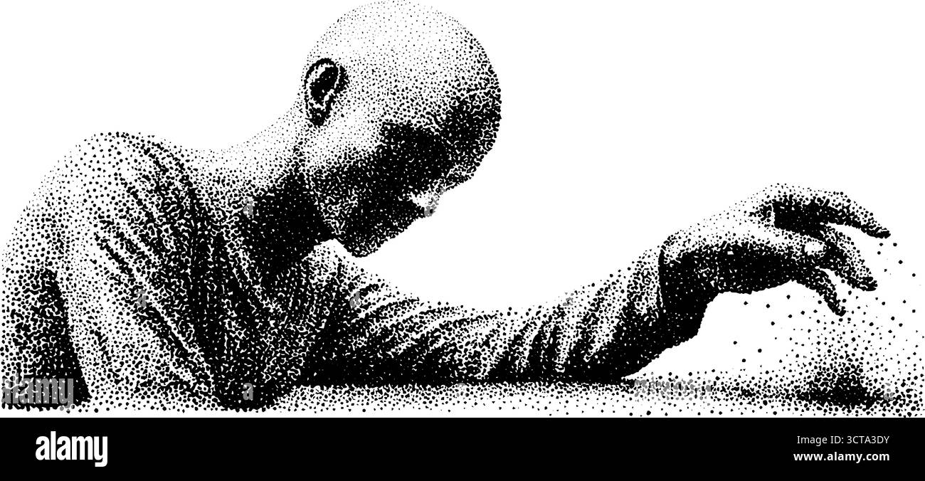 Pointillés complexes d'une mystérieuse figure sombre dans la pensée. Illustration de Vecteur