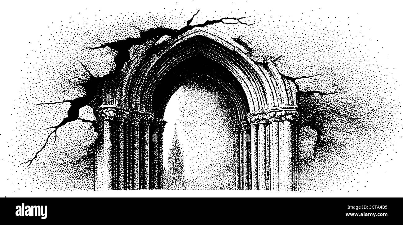 Rosace gothique avec mur fissuré en pointillés détaillés Illustration de Vecteur