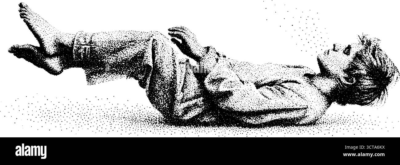 Moment paisible et reposant dans Dotwork stipple art - illustration de la figure de sommeil. Illustration de Vecteur