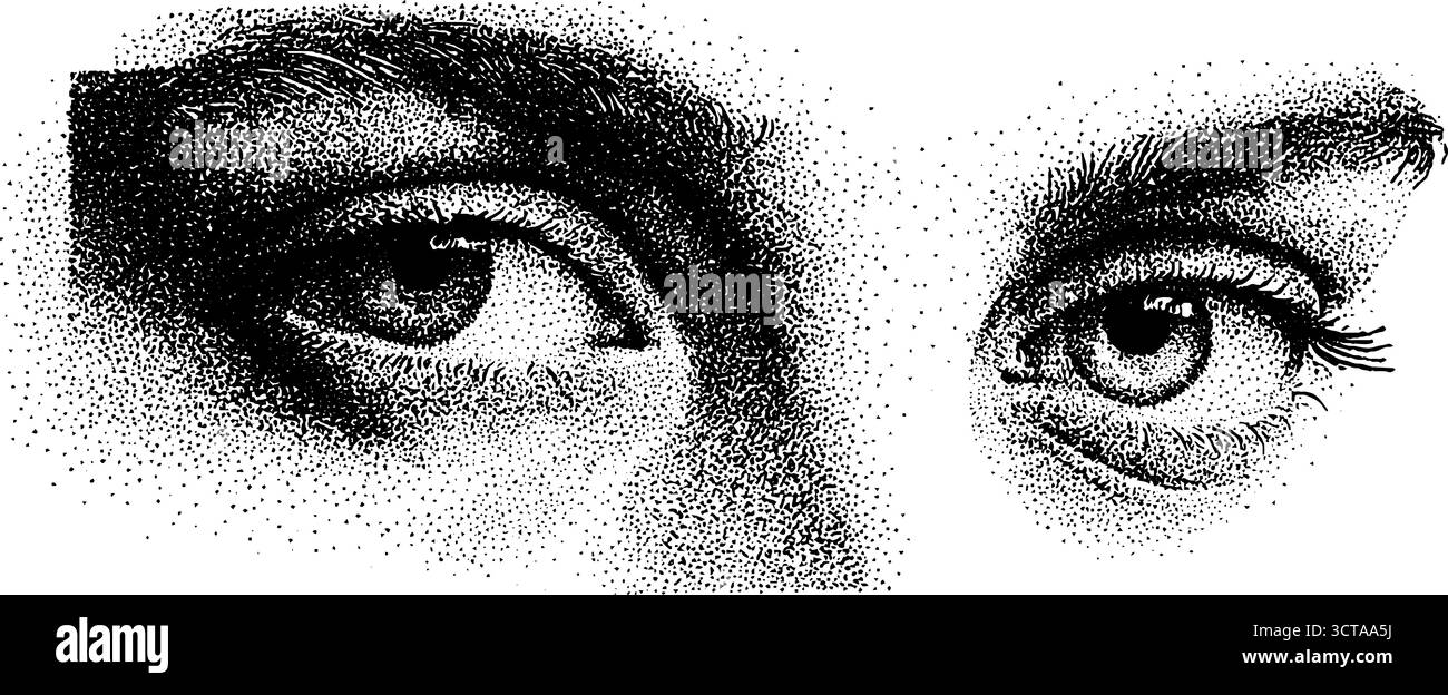 Art complexe de pointillés dotwork d'yeux flottants pour les projets de conception. Illustration de Vecteur