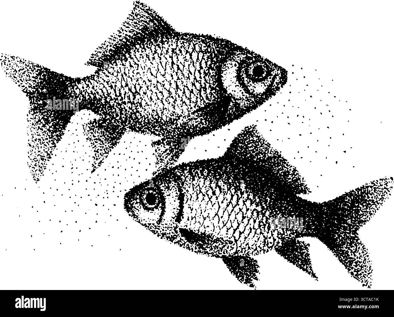 Art complexe de pointillés de deux poissons nageant avec des détails texturés. Illustration de Vecteur