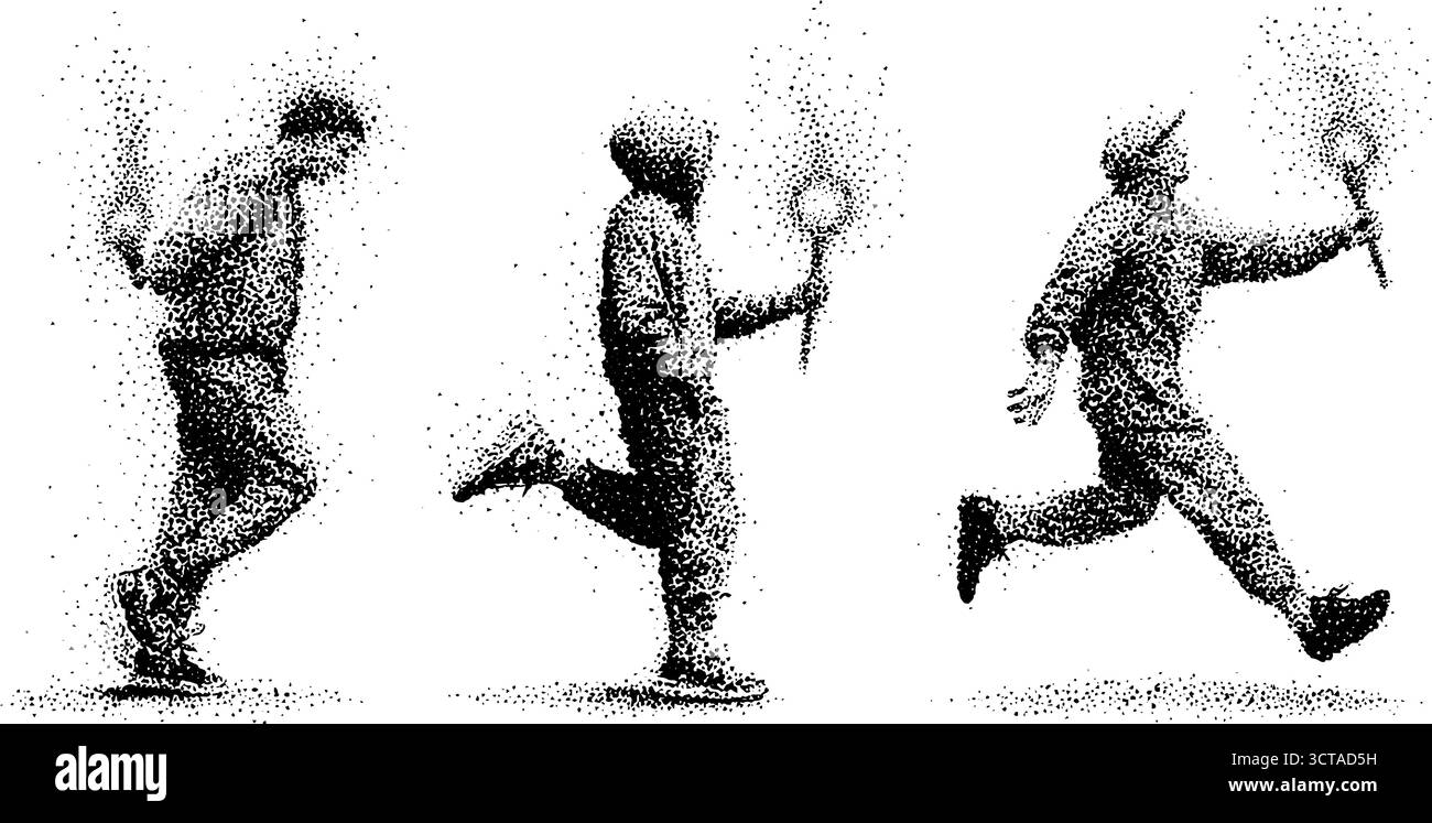 Art dynamique de stipple de figures humaines en mouvement. Illustration de Vecteur