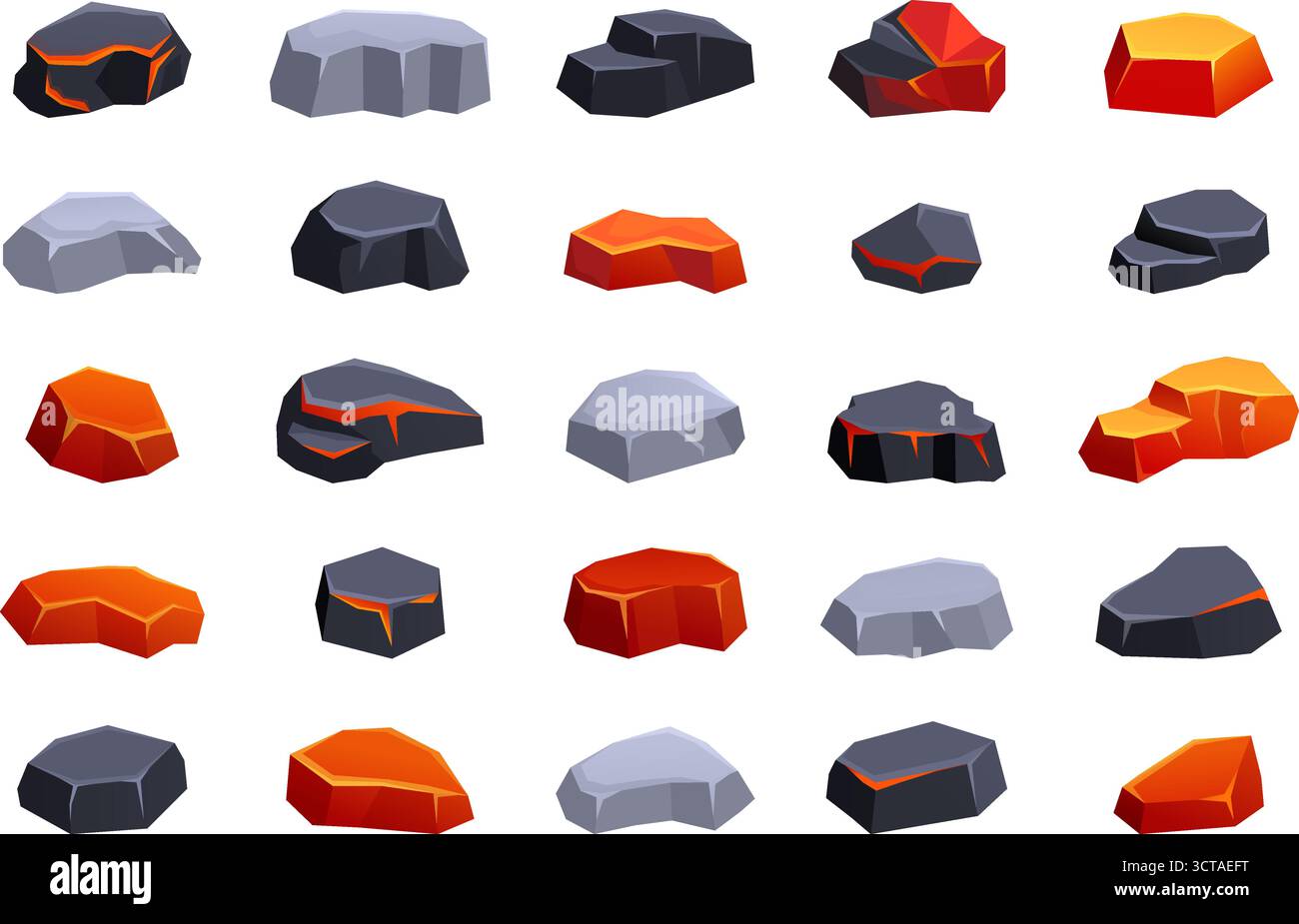 Combustion de pierres de charbon. Charbon de bois fumant, pierre brûlée chaude et chaude ou briquette. Barbecue de dessin animé, feu de camp, éléments de combustion de barbecue, clipart vecteur sapid Illustration de Vecteur