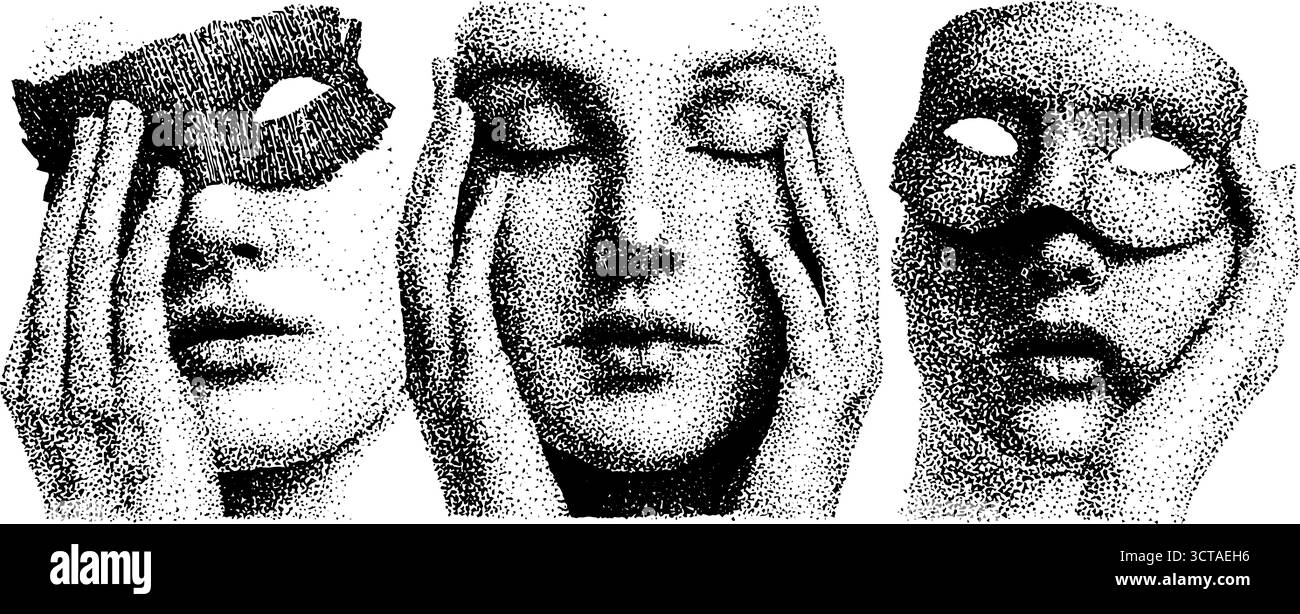 Visages évolutifs dans l'art de pointillés en dotwork : design créatif pour cartes et affiches. Illustration de Vecteur Visages évolutifs dans l'art de pointillés en dotwork : design créatif pour cartes et affiches. Illustration de Vecteur