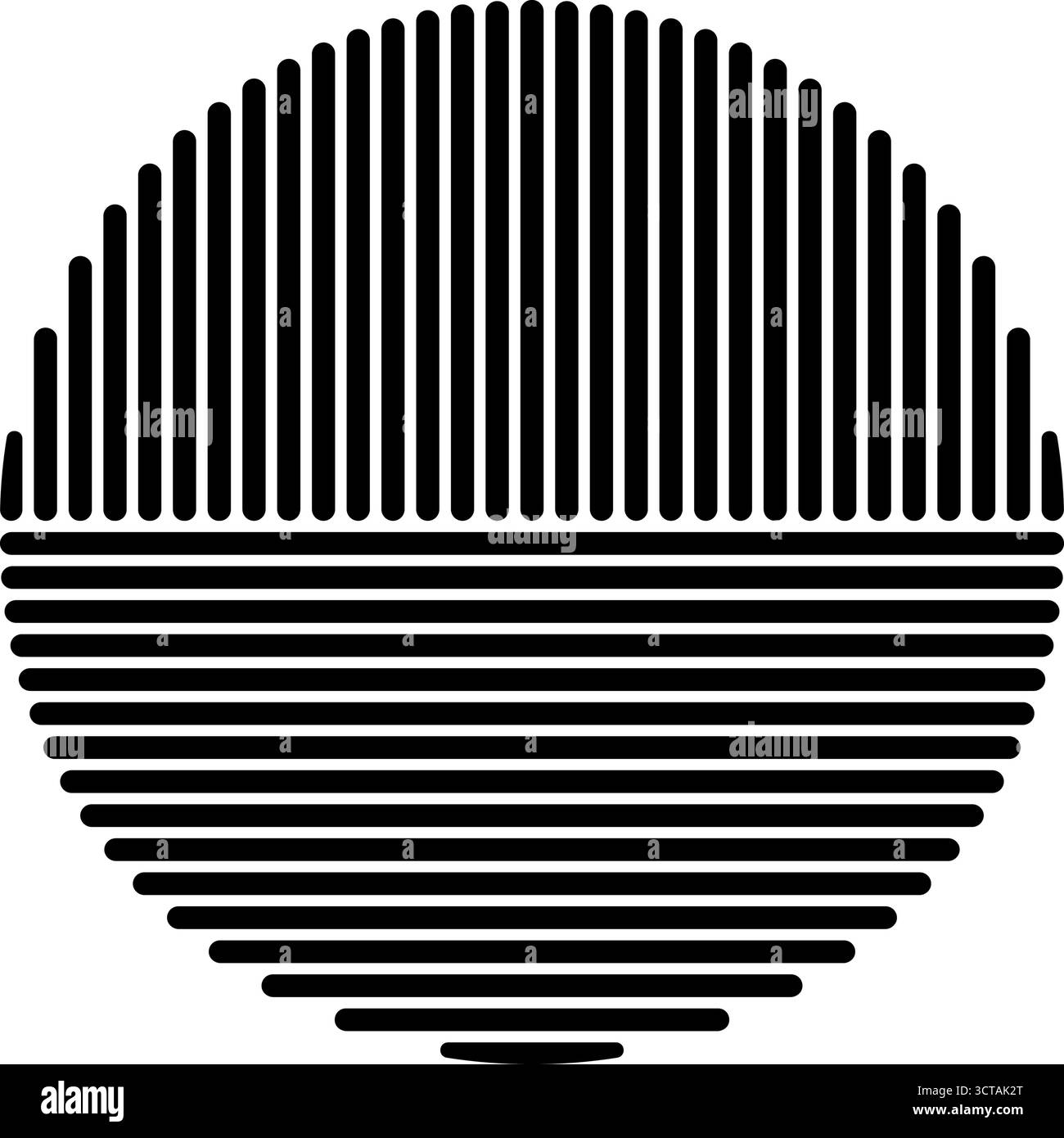 Forme de cercle rayé noir. Forme géométrique rayée ronde isolée sur fond blanc. Élément de design minimaliste. Silhouette de soleil ou de lune. Illustration graphique vectorielle. Illustration de Vecteur