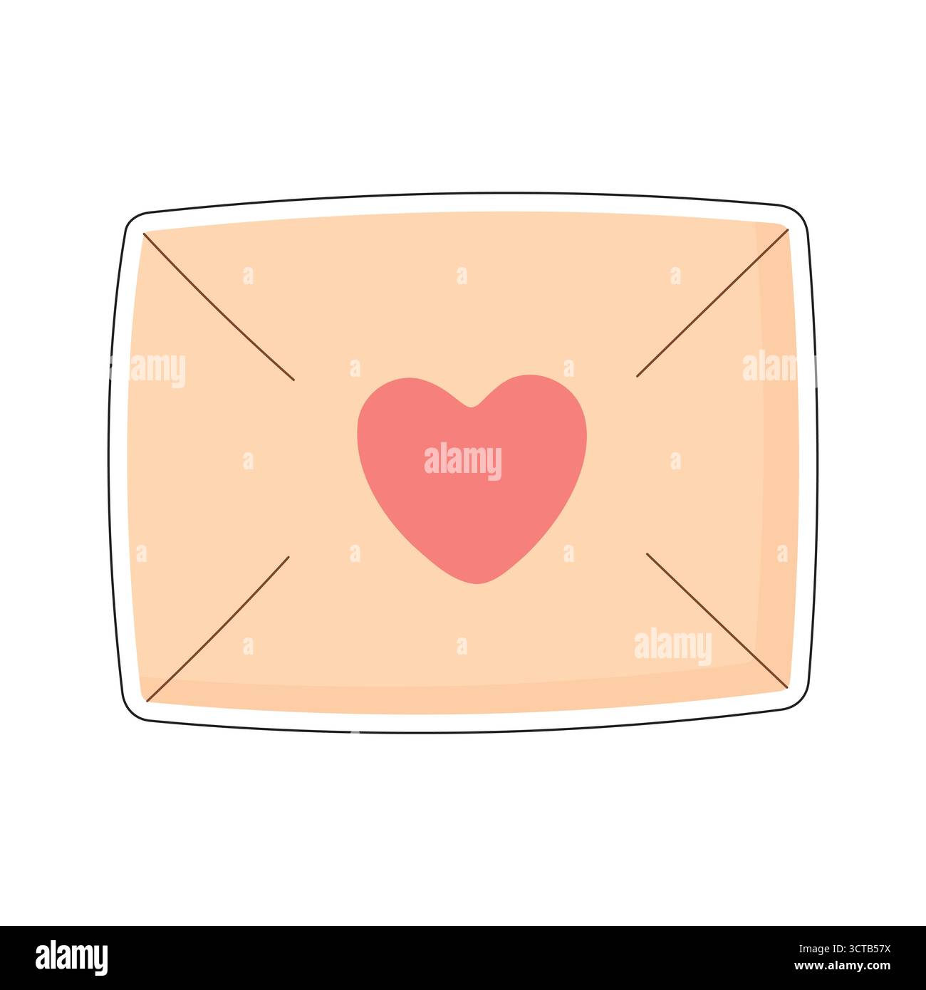 Enveloppe pêche avec symbole coeur rose. Idéal pour la Saint-Valentin, les messages romantiques, les cartes de vœux ou les designs sur le thème de l'amour. Style de dessin animé simple, iso Illustration de Vecteur