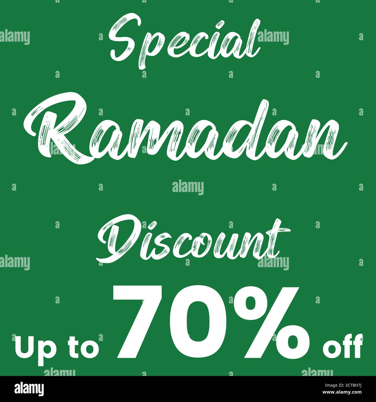 Réduction spéciale Ramadan jusqu'à 70% de réduction, grande bannière de vente festive avec fond vert clair, parfait pour les promotions des clients et l'utilisation des médias sociaux. Illustration de Vecteur