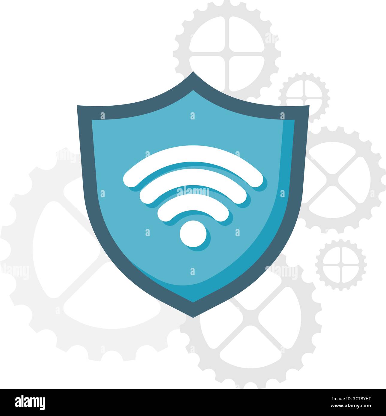 bouclier et symbole de signal internet avec fond d'engrenage, sécurité du réseau internet Illustration de Vecteur