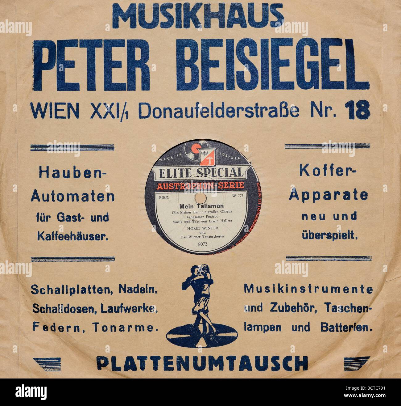 Shellac record 10 pouces, Horst Winter und die Swingchaners begleitet vom Wiener Tanzorchester, Mein Talismann, Elite Special Records, 1947 Banque D'Images