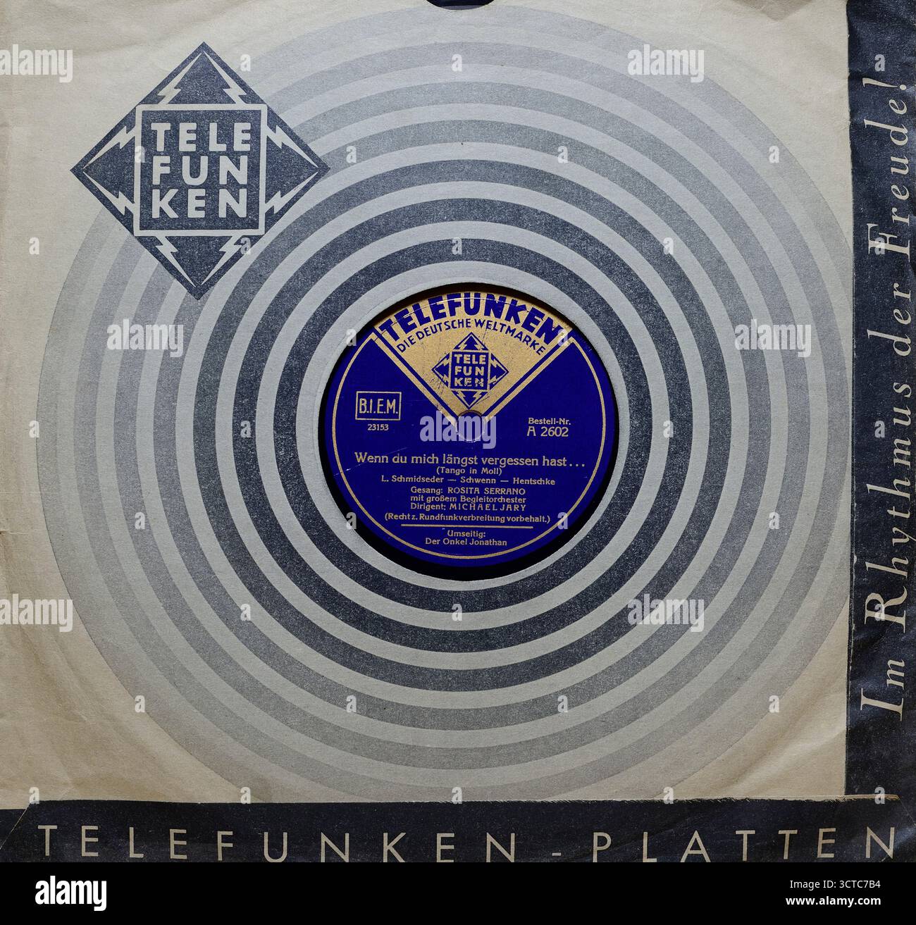 Shellac record 10-inch, Rosita Serrano, réalisateur Michael Jary, Wenn du mich längst vergesen hast, Telefunken Records, 1940 Banque D'Images