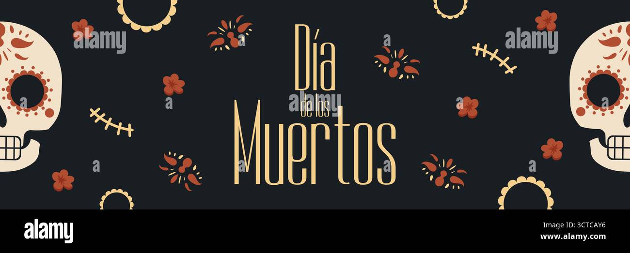 Jour de la conception vectorielle de bannière de crâne morte. Illustration de Vecteur