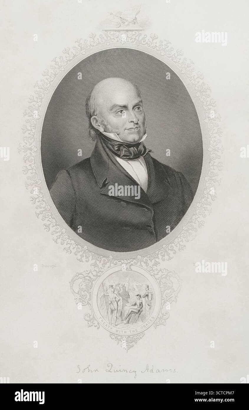 John Quincy Adams (1767-1848) Homme d'État et diplomate américain. Sixième Président des États-Unis d'Amérique (1825-1829). Auparavant, il a été le huitième secrétaire d'État américain (1817-1825). Membre du Congrès des États-Unis, représentant le Massachusetts dans les deux chambres. Portrait. Gravure de T.W. Hunt d'après Savinien Edme Dubourjal (1795-1853). Histoire des États-Unis, par J. A. Spencer. Volume II. Edition publié à Barcelone, 1873. Banque D'Images John Quincy Adams (1767-1848) Homme d'État et diplomate américain. Sixième Président des États-Unis d'Amérique (1825-1829). Auparavant, il a été le huitième secrétaire d'État américain (1817-1825). Membre du Congrès des États-Unis, représentant le Massachusetts dans les deux chambres. Portrait. Gravure de T.W. Hunt d'après Savinien Edme Dubourjal (1795-1853). Histoire des États-Unis, par J. A. Spencer. Volume II. Edition publié à Barcelone, 1873. Banque D'Images