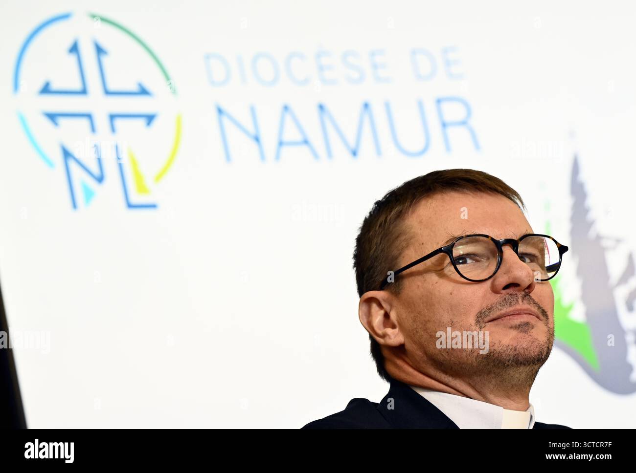 Bruxelles, Belgique. 06 octobre 2025. Le nouvel évêque de Namur Fabien Lejeusne photographié lors d'une conférence de presse pour annoncer deux nouveaux évêques, par la Conférence épiscopale de Belgique à Bruxelles, lundi 06 octobre 2025. BELGA PHOTO ERIC LALMAND crédit : Belga News Agency/Alamy Live News Banque D'Images