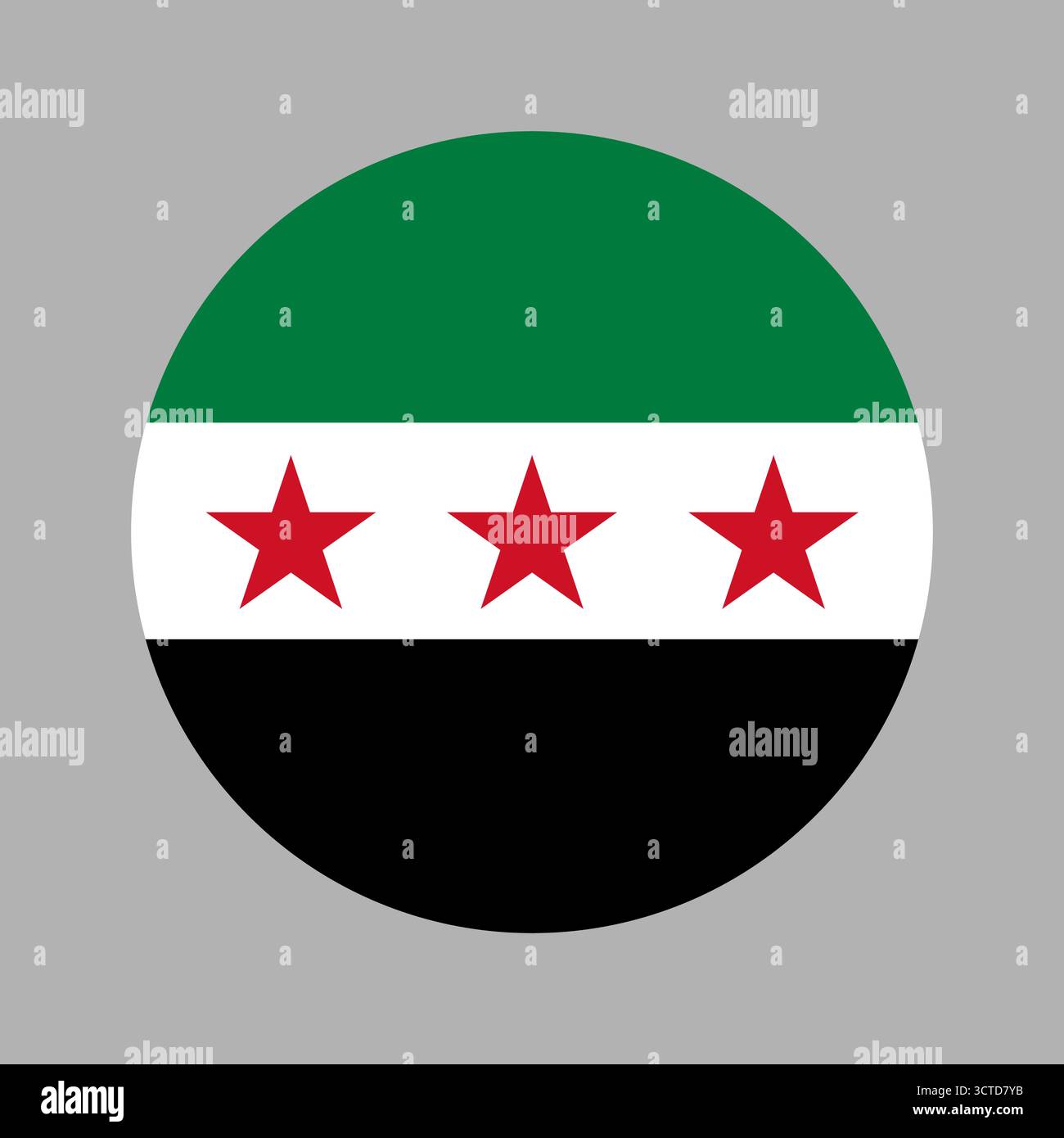 Drapeau rond du pays syrien. Nouvelle icône circulaire drapeau national de la république arabe syrienne. Drapeau de Syrie en forme de bouton en forme de cercle, badge, bannière. Illustration de Vecteur
