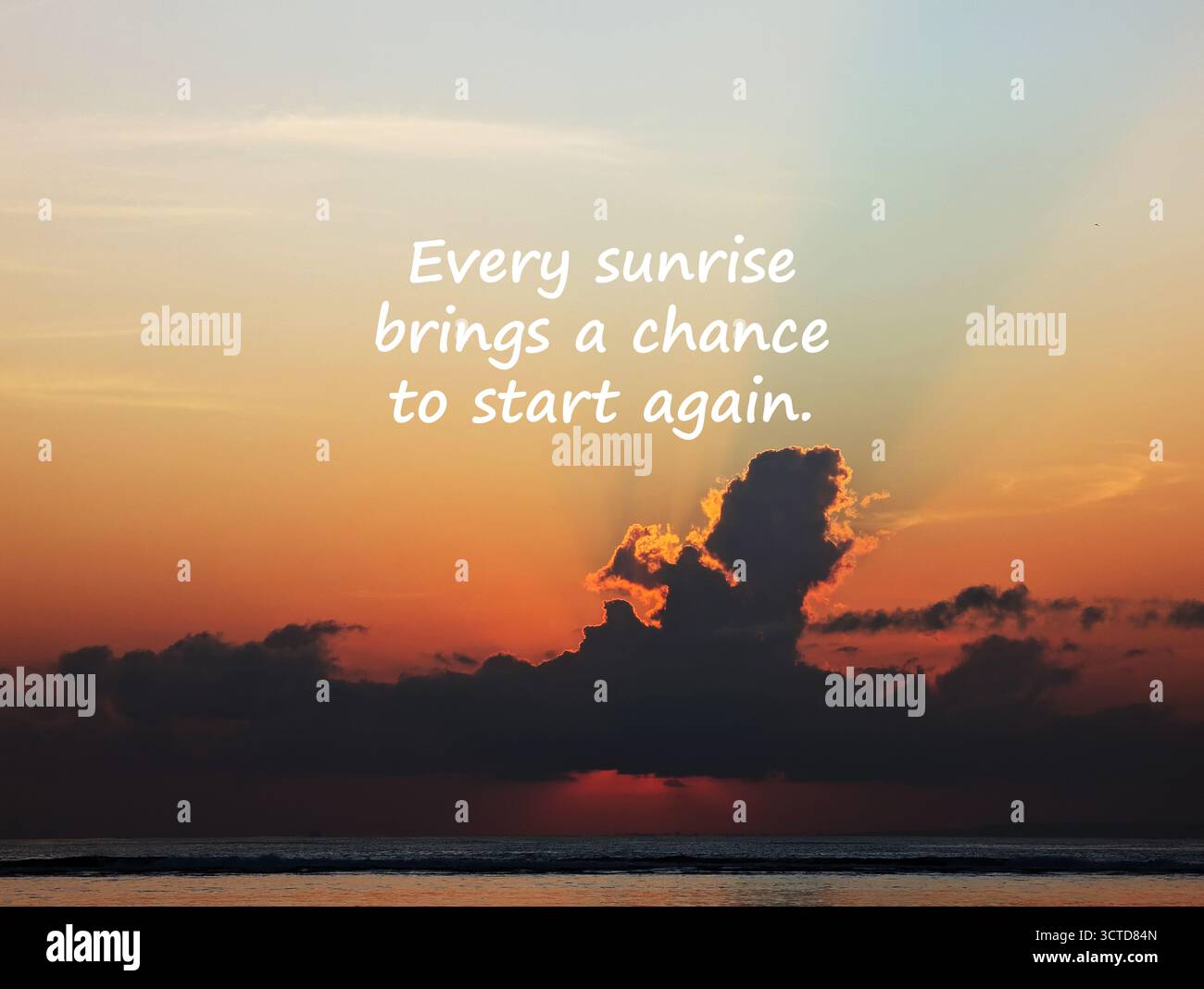Vue au lever du soleil avec des citations inspirantes chaque lever du soleil apporte une chance de recommencer Banque D'Images