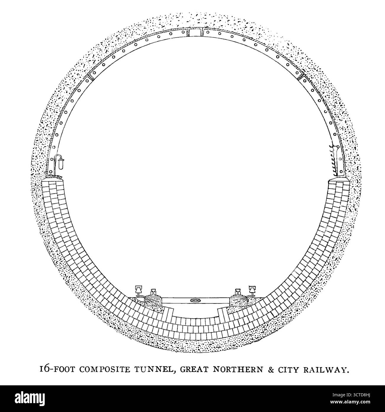 TUNNEL COMPOSITE DE 16 PIEDS, GRAND CHEMIN DE FER DU NORD ET DE LA VILLE. Tiré de L'article THE GREAT NORTHERN AND CITY RAILWAY LE DERNIER 'TUBE' de LONDRES par Herbert C. Fyfe. Tiré de l'Engineering Magazine consacré au progrès industriel volume XXVII avril - septembre 1904 The Engineering Magazine Co Banque D'Images