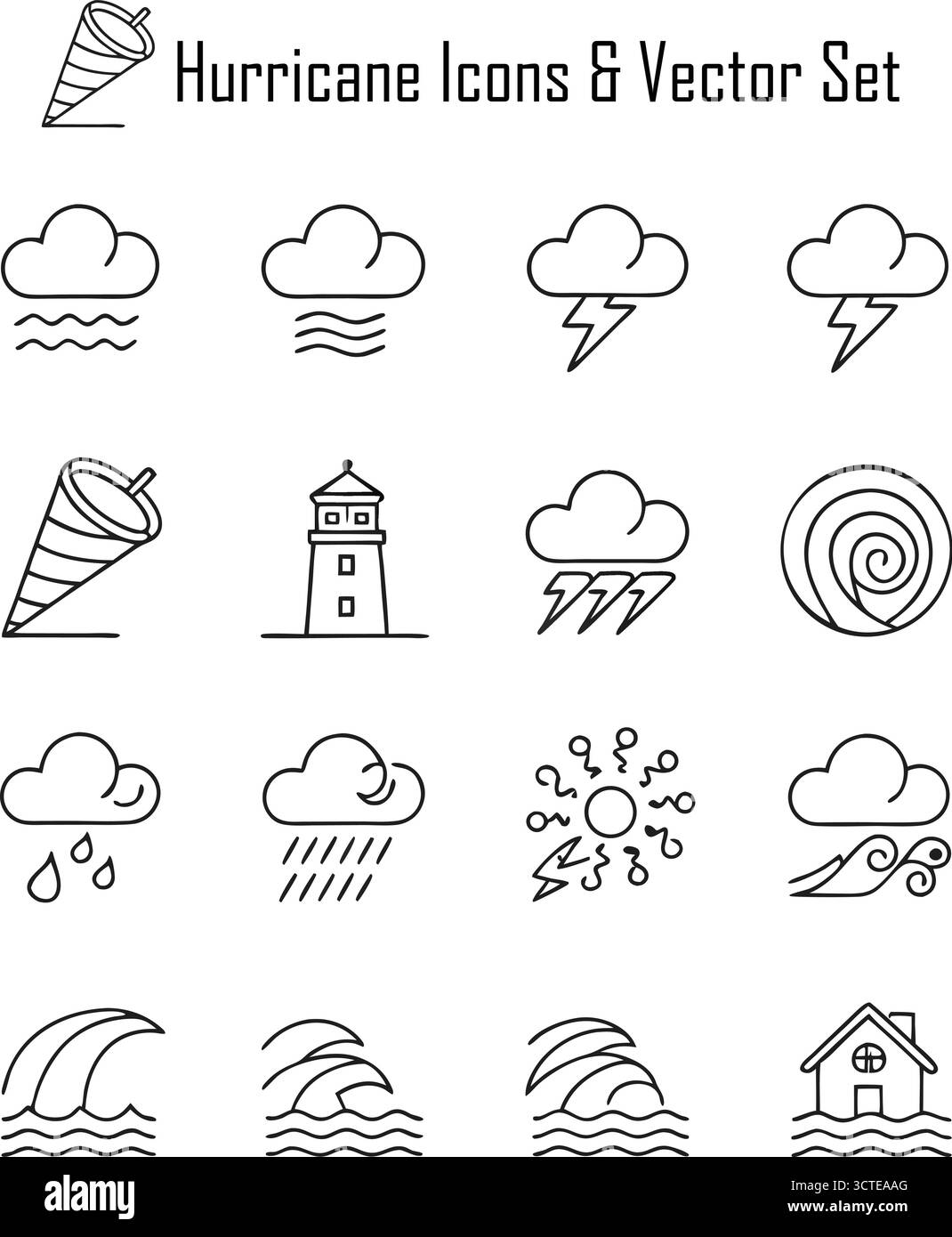 Concept de catastrophe d'ouragan et de tempête : conditions météorologiques extrêmes, catastrophe naturelle, impact du changement climatique Illustration de Vecteur