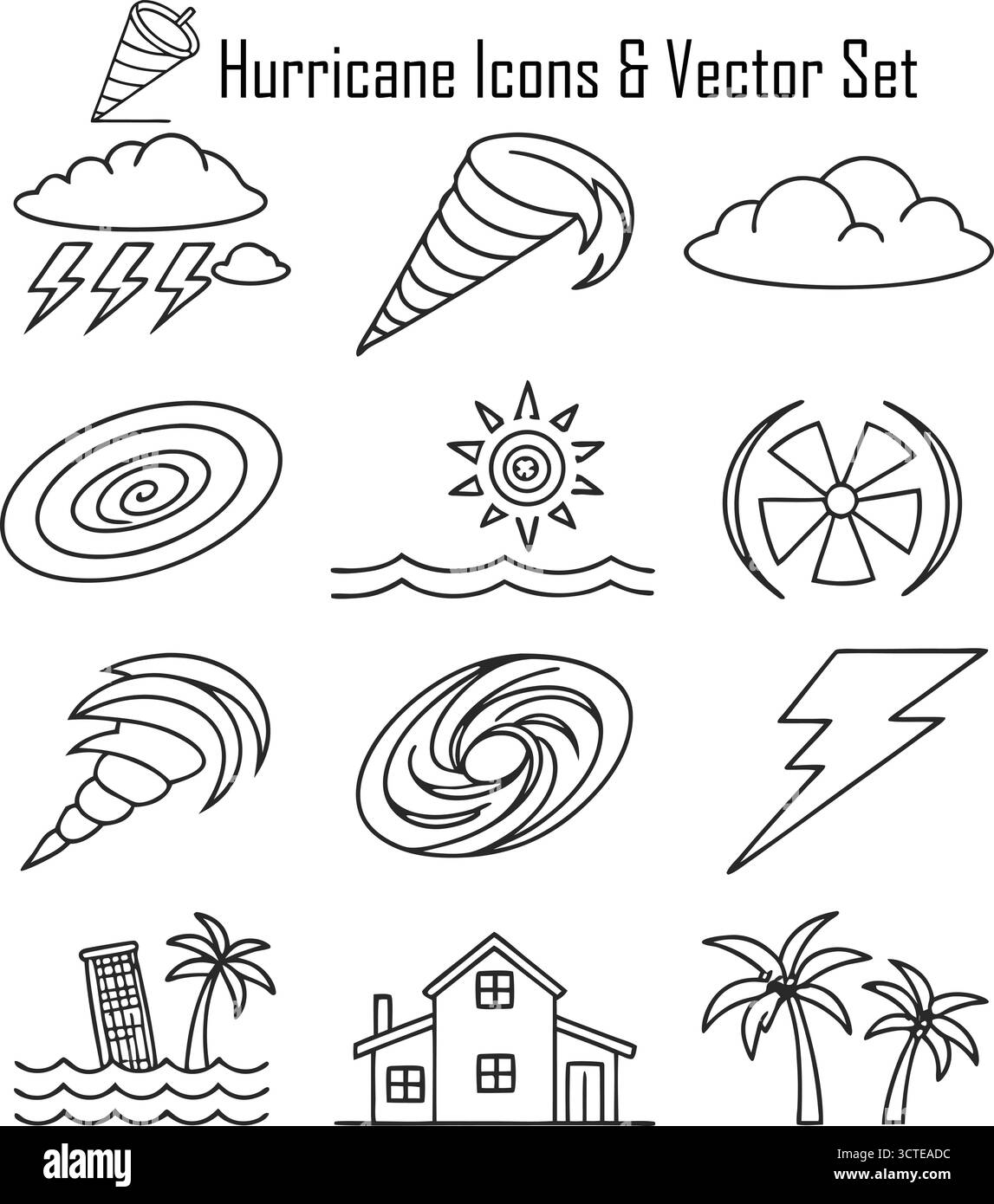 Concept de catastrophe d'ouragan et de tempête : conditions météorologiques extrêmes, catastrophe naturelle, impact du changement climatique Illustration de Vecteur