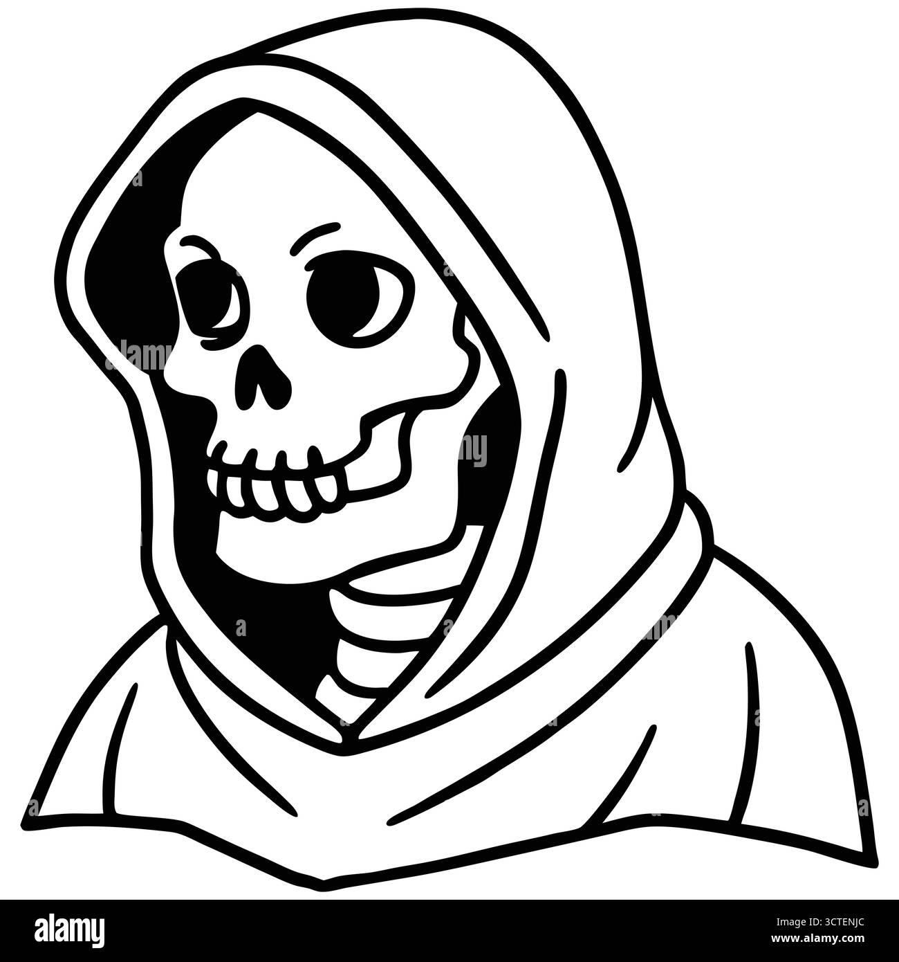 Dessin de dessin au trait de squelette à capuche Illustration de Vecteur