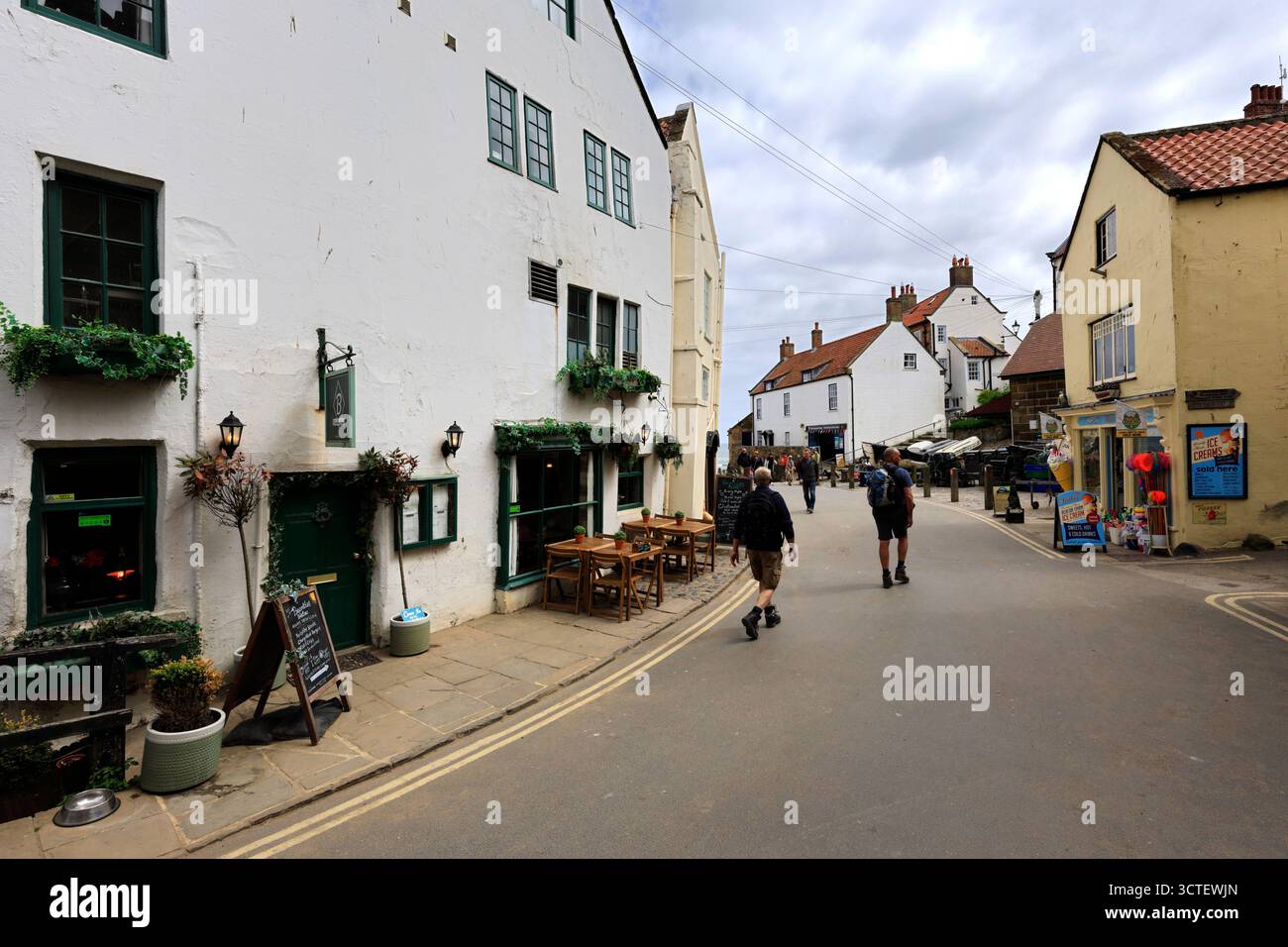 Vue sur la rue dans le village de Robin Hoods Bay, North Yorkshire Coast, Angleterre, Royaume-Uni Banque D'Images