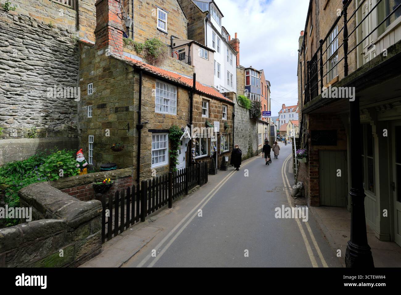 Vue sur la rue dans le village de Robin Hoods Bay, North Yorkshire Coast, Angleterre, Royaume-Uni Banque D'Images