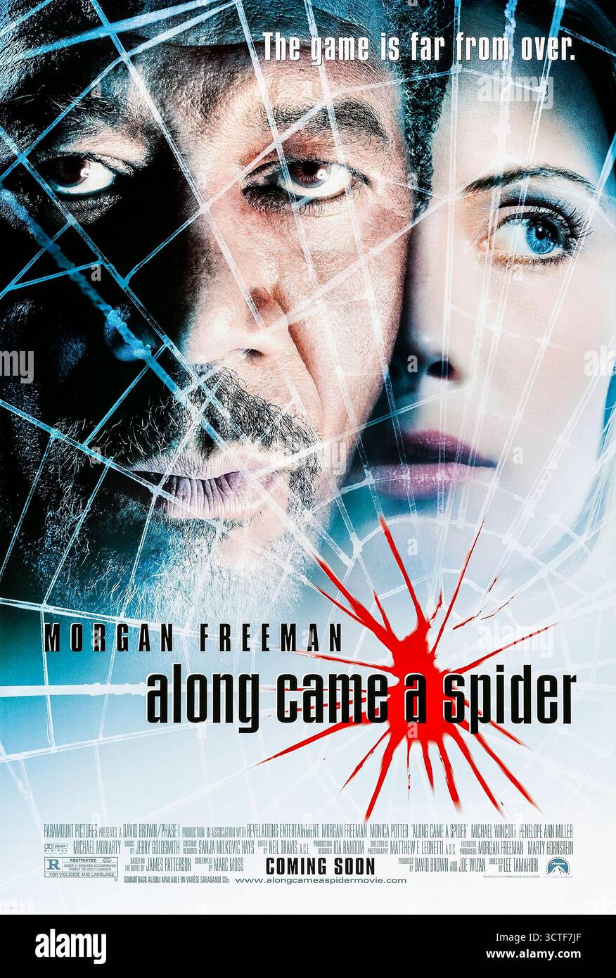 Along came a Spider (2001) réalisé par Lee Tamahori et mettant en vedette Morgan Freeman, Monica Potter et Michael Wincott. Le détective Alex Cross est entraîné dans un jeu mortel lorsque la fille d’un sénateur est enlevée par un cerveau criminel en quête de notoriété. Photographie d'une affiche américaine originale de 2001 À USAGE ÉDITORIAL EXCLUSIF. Crédit : BFA / Paramount Pictures Banque D'Images