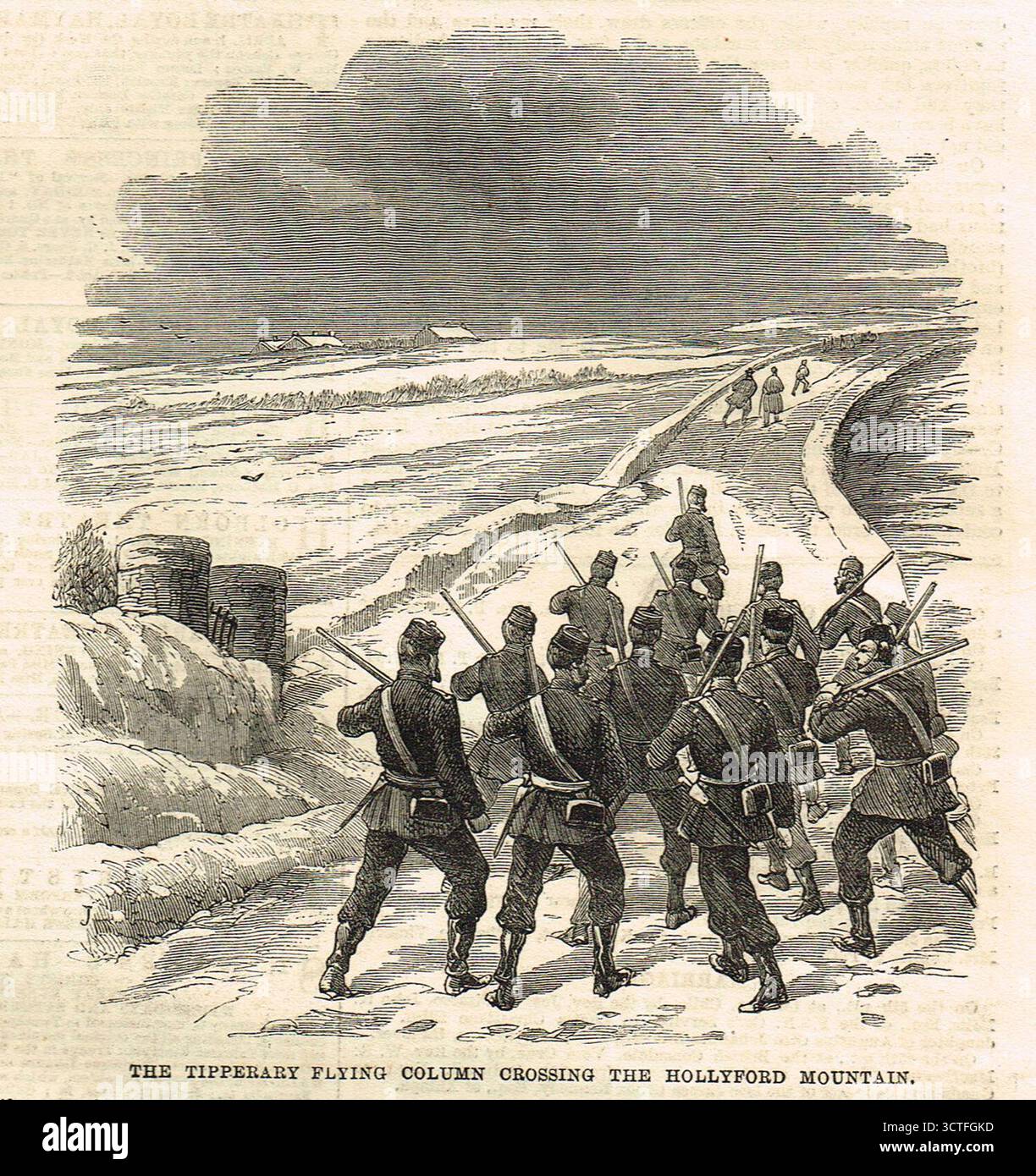 La poursuite des Fenians à Tipperary, Irlande, la colonne volante de Tipperary, traversant la montagne Hollyford, à la suite du soulèvement des Fenian, 1867 Banque D'Images