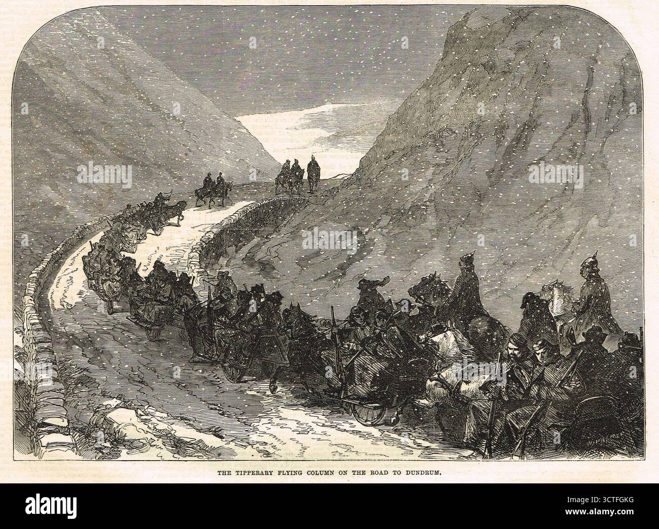 La poursuite des Fenians à Tipperary, Irlande, la colonne volante de Tipperary, sur la route de Dundrum, à la suite du soulèvement des Fenian, 1867 Banque D'Images