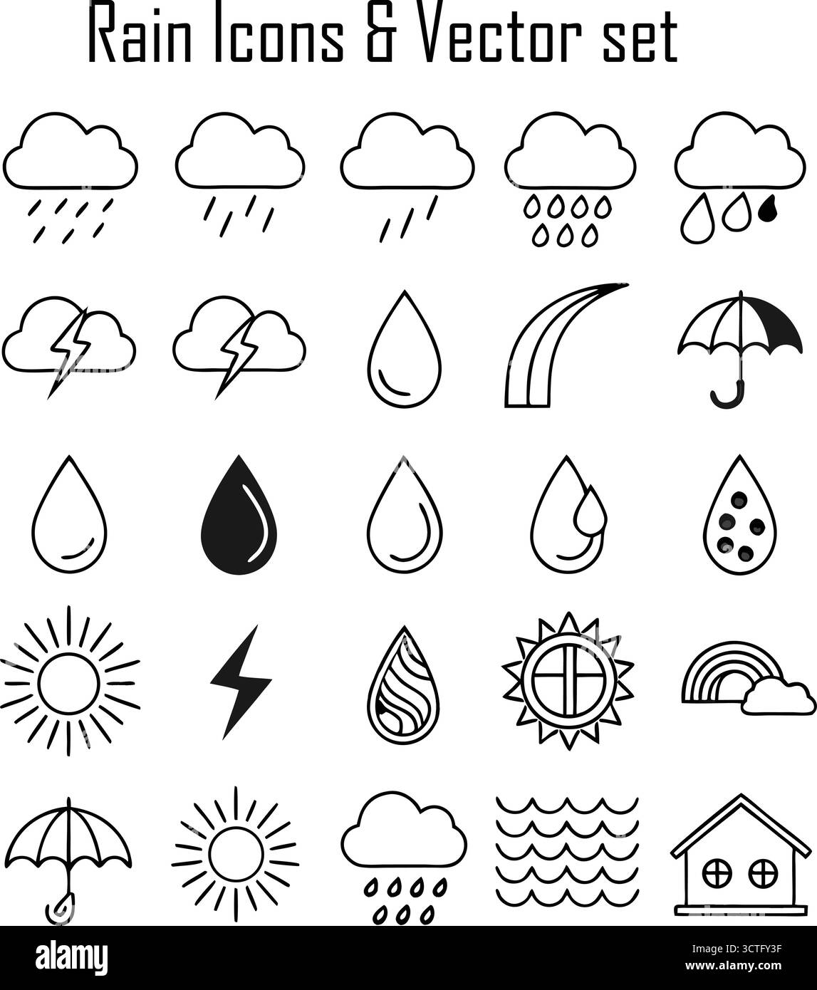Illustration vectorielle de pluie – conception de concept de gouttes de pluie, nuage et météo pour le thème climat et nature Illustration de Vecteur
