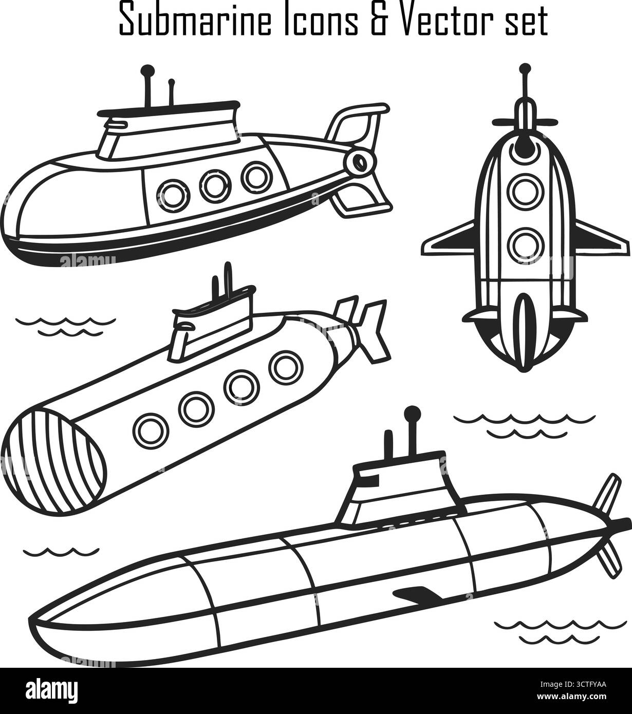 Ensemble d'icônes sous-marines - véhicule sous-marin, Marine, illustration vectorielle d'exploration marine Illustration de Vecteur