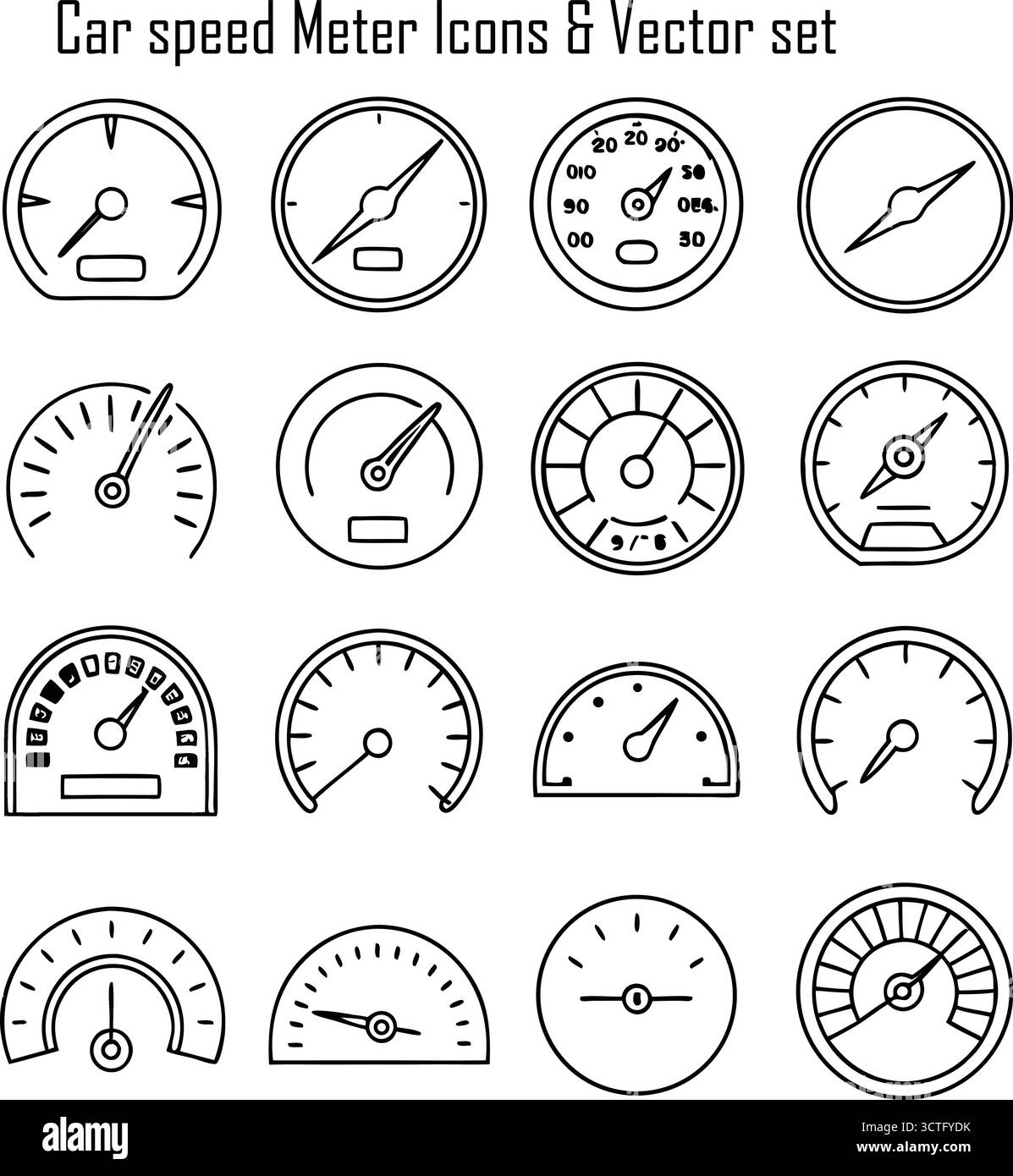 Jeu d'icônes du compteur de vitesse de voiture – Tableau de bord du véhicule, indicateur de vitesse, illustration vectorielle de performance automatique Illustration de Vecteur