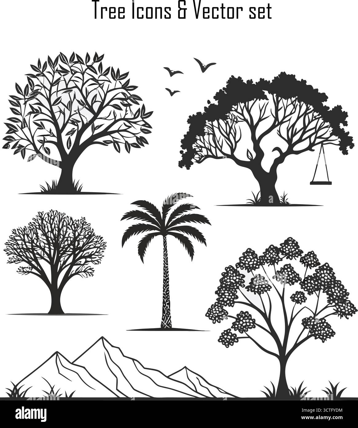 Ensemble d'icônes d'arbre – nature, forêt, écologie, environnement, illustration vectorielle de paysage vert Illustration de Vecteur