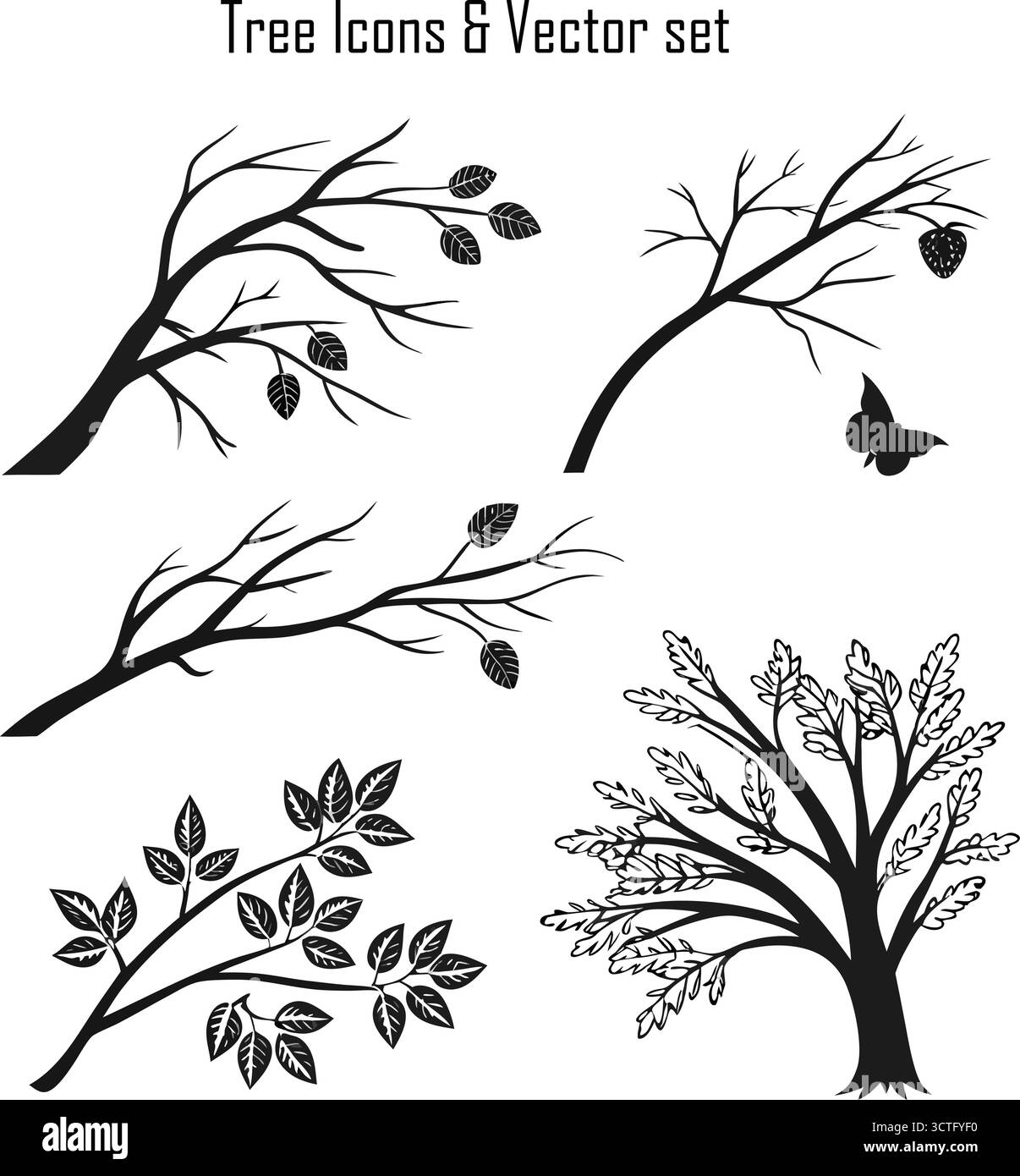 Ensemble d'icônes d'arbre – nature, forêt, écologie, environnement, illustration vectorielle de paysage vert Illustration de Vecteur