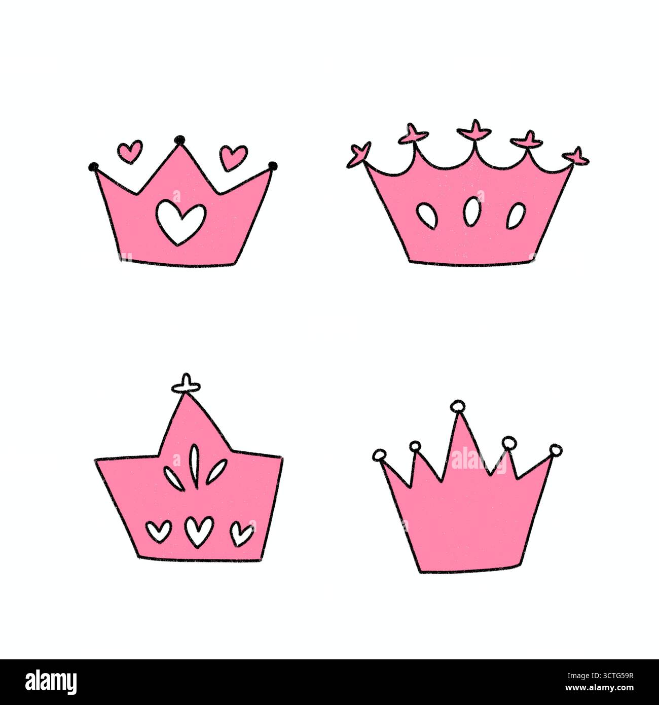 ensemble d'illustration de couronnes de princesse dessinées à la main mignonne style fantaisiste. Conçu dans un style mignon, dessin animé parfait pour les enfants Banque D'Images