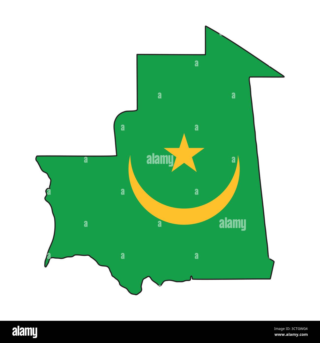 Vert carte Mauritanie drapeau croissant islamique, étoile, symbole d'identité nationale Illustration de Vecteur