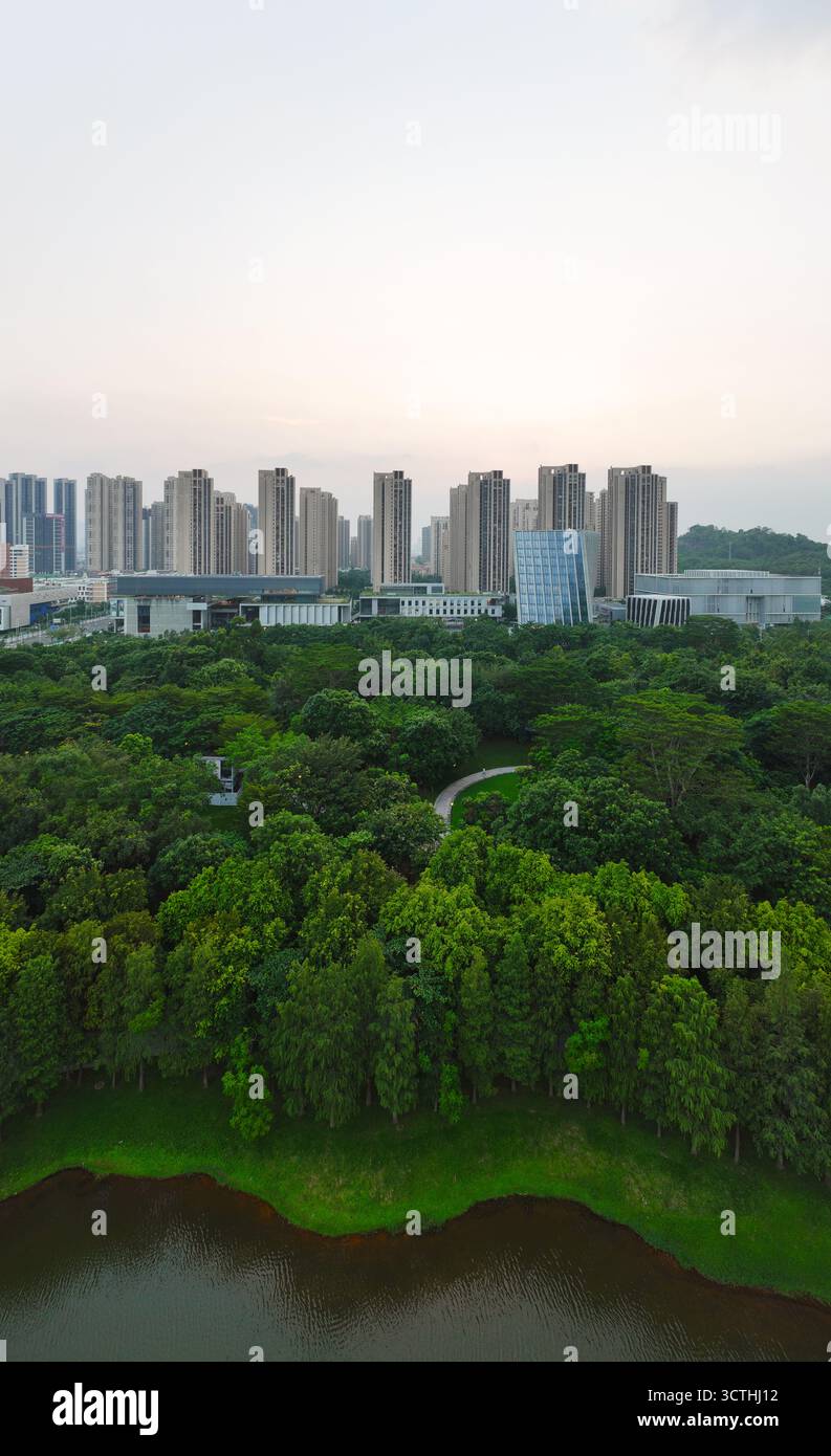 Photographie aérienne du parc central du district de Pingshan, Shenzhen, province du Guangdong Banque D'Images