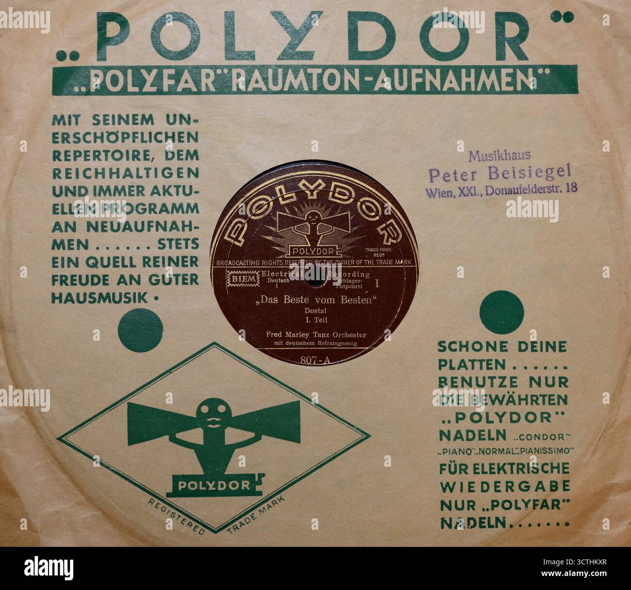 Shellac record 10 pouces, Fred Marley Dance Orchestra, The Best of the Best, Hit Potpourri part I, Polydor Records, 1932 Banque D'Images