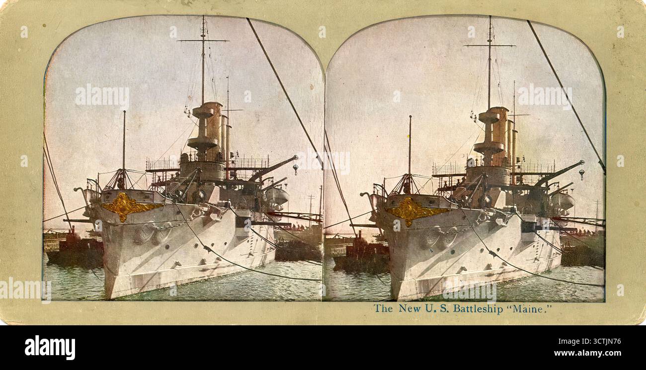 USS Battleship Maine, avant son explosion et son naufrage dans le port de la Havane. Banque D'Images