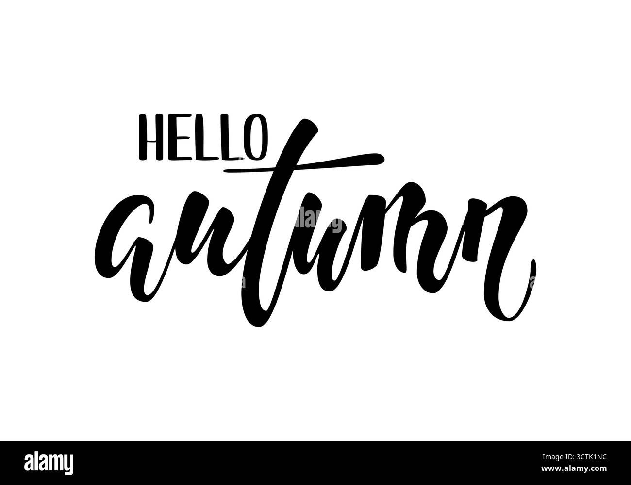 Bonjour l'automne. Calligraphie dessinée à la main et lettrage au pinceau. conception pour carte de voeux de vacances et invitation de vacances d'automne saisonnières Illustration de Vecteur